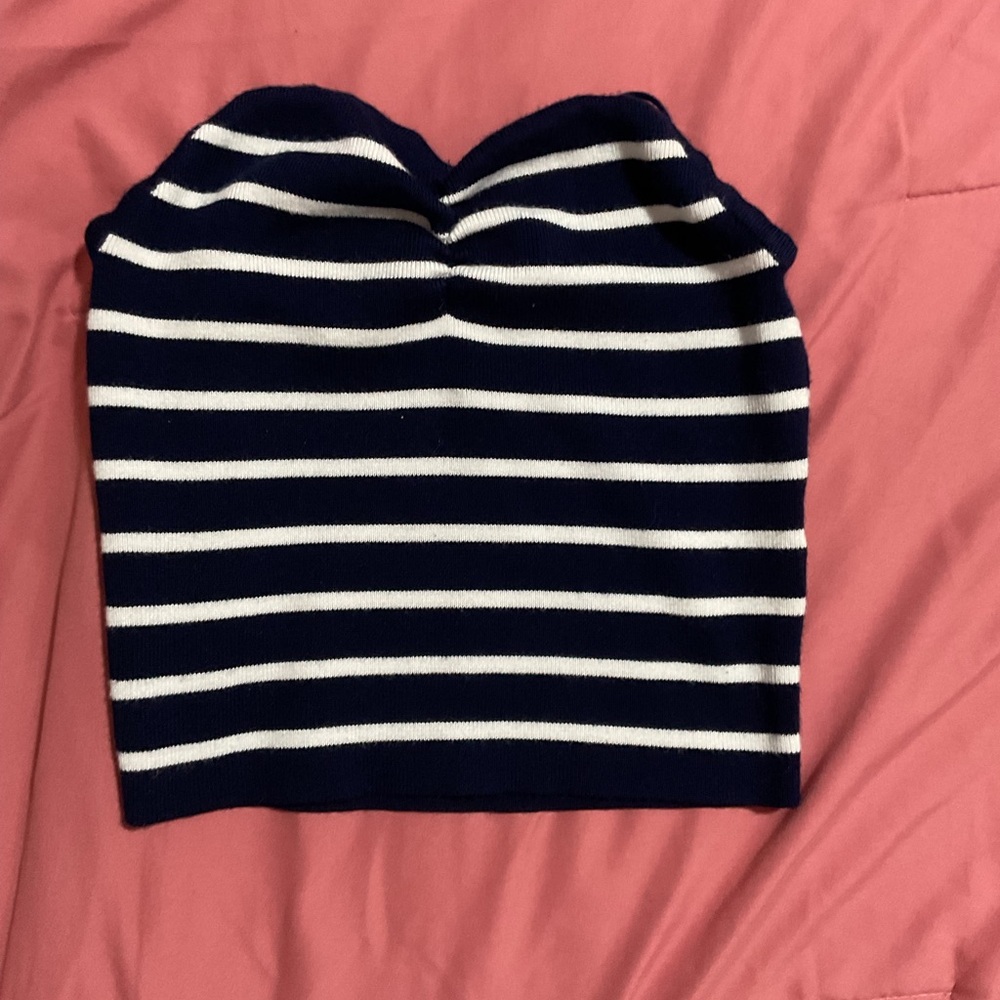 Freshman Navy and White Striped Knit crop top